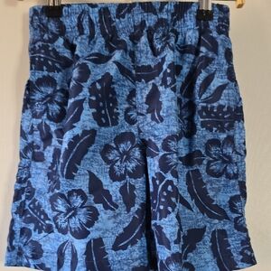 Blue Floral Hawaiian Swim Trunks